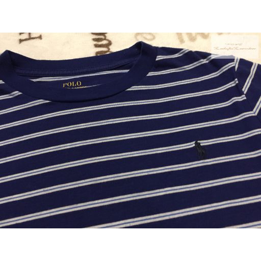 Polo Ralph Lauren 7 év kék - fehér csíkos, vékony pamut fiú felső - újszerű,hibátlan