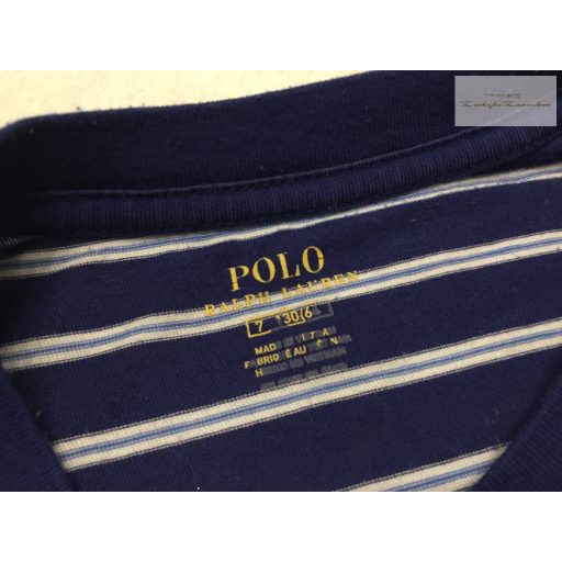 Polo Ralph Lauren 7 év kék - fehér csíkos, vékony pamut fiú felső - újszerű,hibátlan