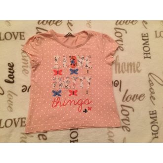  George 3-4 évesre való 98-104 cm I love pretty things feliratos -rózsaszín alapon fehér pöttyös pamut lány felső