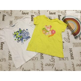   Mayoral 4 és 5 év 104 és 110 cm fehér-sárga, kislány-virág mintás pamut lány felső szett 2 db - újszerű,hibátlan