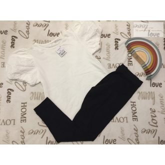   Next 12 év 152 cm fehér, ujján madeirás pamut lány felső és fekete pamut lány legging - újszerű,hibátlan