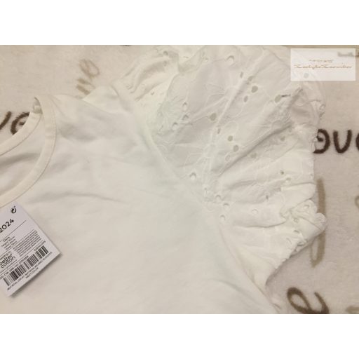 Next 12 év 152 cm fehér, ujján madeirás pamut lány felső és fekete pamut lány legging - újszerű,hibátlan