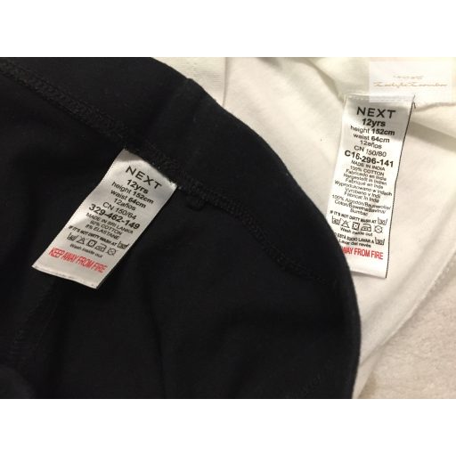 Next 12 év 152 cm fehér, ujján madeirás pamut lány felső és fekete pamut lány legging - újszerű,hibátlan