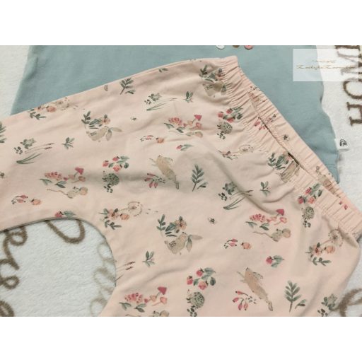 Next 9 - 12 hó 80 cm szivárvány - nyuszi - virágmintás vékony pamut lány felső és legging szett- újszerű,hibátlan