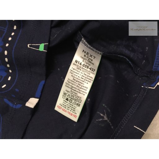 Next 6-7  év 122 cm kék, színes munkagép mintás és csíkos pamut fiú felső szett 2 db - új, címkés