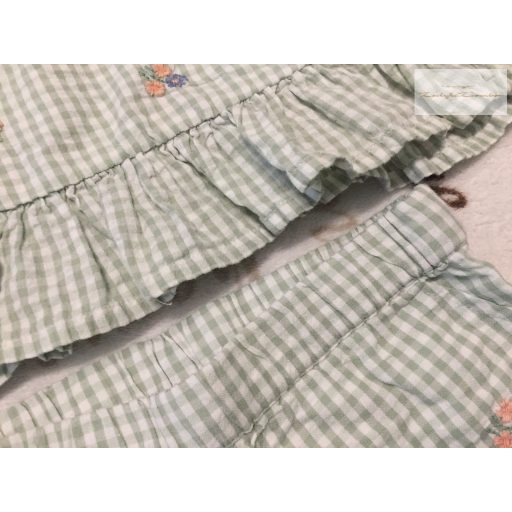 George 5 - 6 év 110 -116  cm zöld kockás, hímzett virágmintás vékony puha anyagú lány felső és rövidnadrág szett -újszerű, hibátlan 