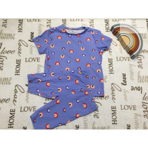 H§M 8-10 év 134-140 cm kék, szivárvány mintás pamut lány felső és rövid legging szett  - új, szettet bontottam, 