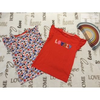   Mothercare 5-6 év 110-116 cm piros feliratos és színe virág - cica mintás pamut lány felső szett 2 db- új, szettet bontottam