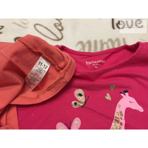 George 11-12 év 146-152 cm és In Extenso 14 év zsiráf mintás és feliratos pamut lány felsők- újszerű,hibátlan