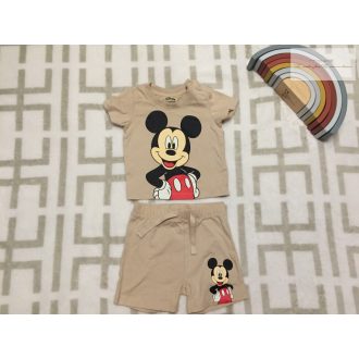   Disney at Primark 3-6 hó 62-68 cm barna, Mickey mintás vékony pamut fiú felső és rövidnadrág szett - újszerű,hibátlan