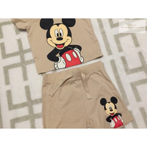 Disney at Primark 3-6 hó 62-68 cm barna, Mickey mintás vékony pamut fiú felső és rövidnadrág szett - újszerű,hibátlan