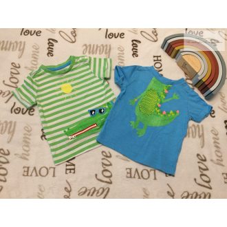   Matalan 6 - 9 hó 68 - 74 cm zöld - kék, krokodil - dinó mintás pamut fiú felső szett 2 db - új, szettet bontottam