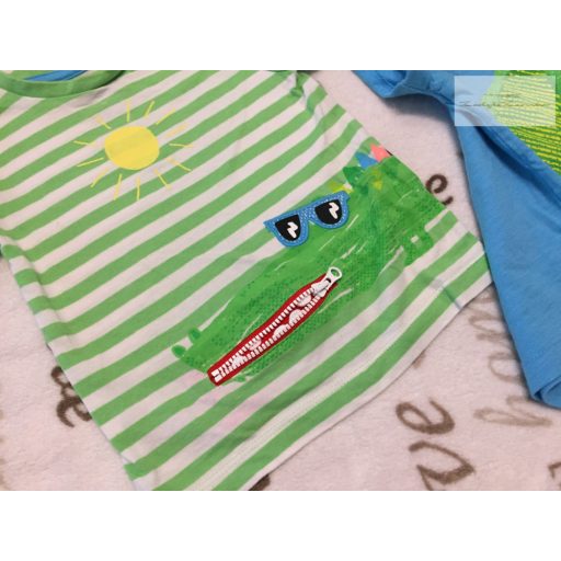 Matalan 6 - 9 hó 68 - 74 cm zöld - kék, krokodil - dinó mintás pamut fiú felső szett 2 db - új, szettet bontottam