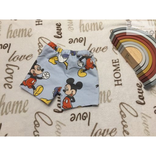Disney 6-9 hó  68 - 74 cm  világoskék, Mickey-Donald mintás pamut fiú rövidnadrág- újszerű, hibátlan