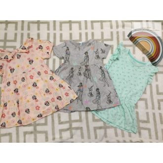   Matalan, Disney, TU  12 - 18  hó 80 - 86  cm szürke,-Jégvarázs- Minnie és pálmafa mintás  pamut lány ruha szett -újszerű,hibátlan