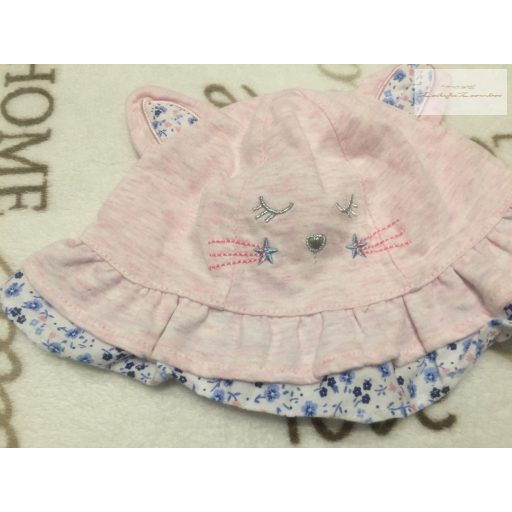 Monsoon 0-3 hó rózsaszín- kék virág és cica fej mintás nyári lány kalap- újszerű,hibátlan