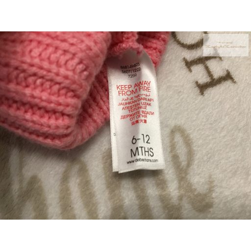 Debenhams 6- 12 hó 74-80 cm rózsaszín, cica fej mintás kötött lány átmeneti sapka újszerű,hibátlan
