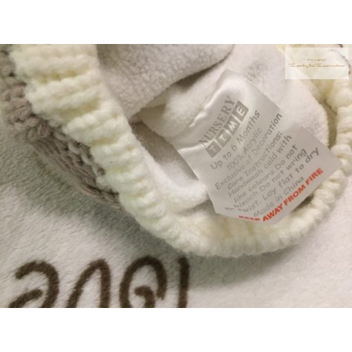 Nursery time up to 6 month 62-68 cm rózsaszín - fehér barna kötött, polár béléses téli lány sapka- újszerű,hibátlan