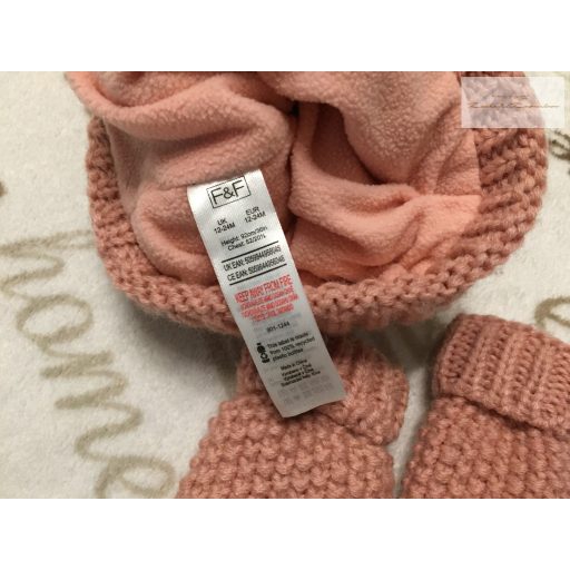 F§F 12  - 18 hó 80-86  cm rózsaszín, polár béléses sapka - kesztyű szett- újszerű, hibátlan