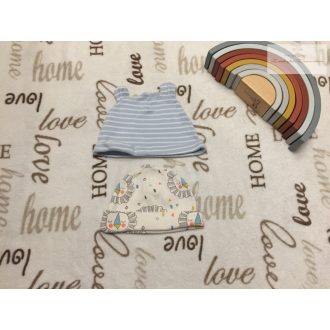   Mothercare 9-12 hó és John Lewis 6-9 hó kék csíkos és oroszlán mintás pamut fiú sapka 2 db -újszerű,hibátlan