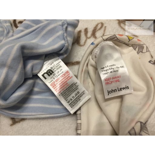 Mothercare 9-12 hó és John Lewis 6-9 hó kék csíkos és oroszlán mintás pamut fiú sapka 2 db -újszerű,hibátlan
