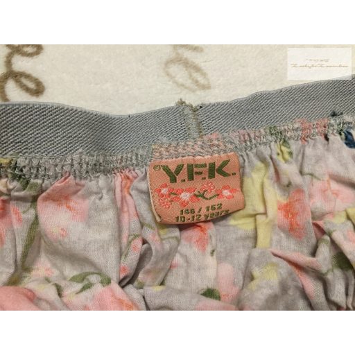 YFK 10-12 év 146-152 cm szürke, színes madár és virágmintás vékony nyári lány szoknya - újszerű,hibátlan
