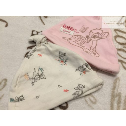 Primark és George 0-3 hó 62 cm  fehér - rózsaszín, Bambi mintás pamut lány sapka szett - újszerű,hibátlan