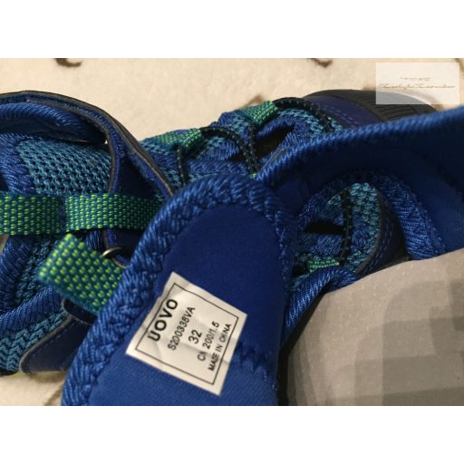 Uovo 32 - es bth 20 cm kék - zöld - sárga fiú zárt orrú szandál - új, átnőtt, csak próbálva volt