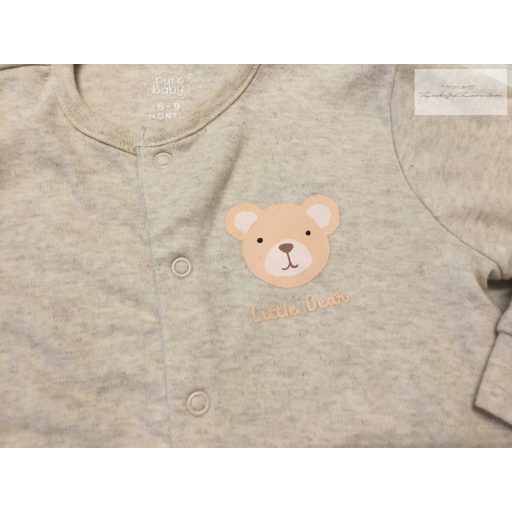 Pure baby 6-9 hó 68-74 cm bézs, maci fej mintás pamut rugdalózó - újszerű.hibátlan