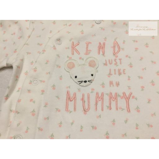 TU 3-6 h 62-68 cm rózsaszín virág és kisegér mintás... Mummy feliratos pamut lány rugdalózó- újszerű,hibátlan