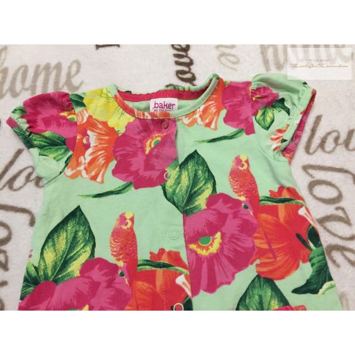 Ted Baker 3-6 hó 68 cm virág és madár mintás pamut lány rövid ujjú rugdalózó újszerű,hibátlan