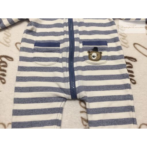 Matalan 0-3 hó 56 -62 cm kék csíkos,  maci fej mintás  pamut fiú kezeslábas/ rugdalózó--újszerű, hibátlan