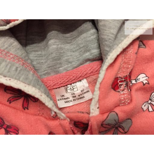 F§F up to 3 month  62 cm 6 kg  rózsaszín, színes masni mintás pamut lány kezeslábas/ all in/ rugdalózó- újszerű,hibátlan