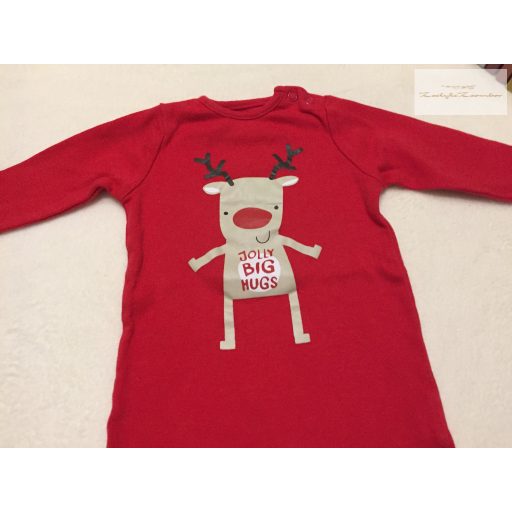 F§F up to 3 month  62 cm 6 kg  piros, rénszarvas mintás pamut rugdalózó- újszerű,hibátlan