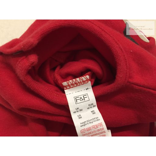 F§F up to 3 month  62 cm 6 kg  piros, rénszarvas mintás pamut rugdalózó- újszerű,hibátlan