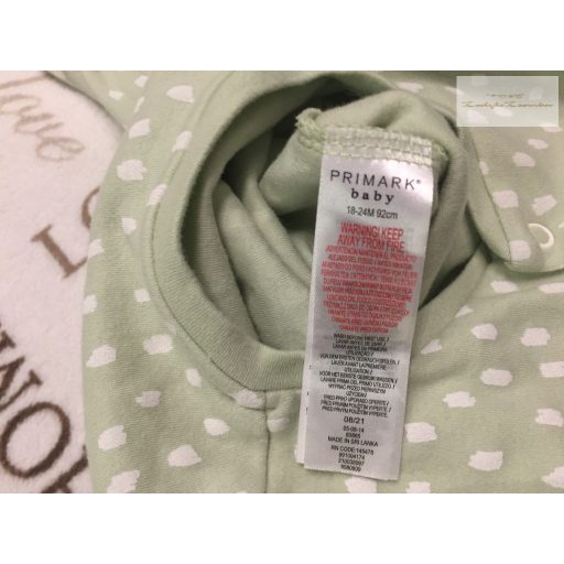 Primark 18- 24 hó 92 cm halvány zöld fehér mintás pamut rugdalózó-- újszerű,hibátlan