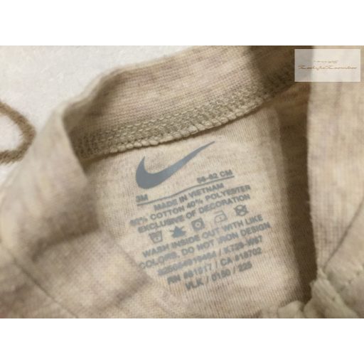 Nike 0-3 hó 56-62 cm bézs, arany Nike jel mintás cipzáros pamut rugdalózó- újszerű,hibátlan
