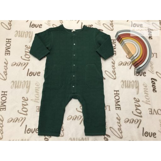 H§M 12 - 18 hó 86 cm sötétzöld, vastagabb pamut, lábfej nélküli  fiú rugdalózó újszerű,hibátlan