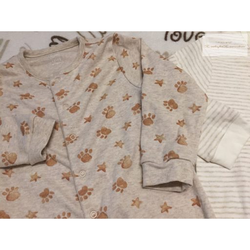 Pure baby (Next) 12-18 hó 80-86 cm bézs, maci fej-tappancs mintás pamut fiú rugdalózó 3 db - új, szettet bontottam