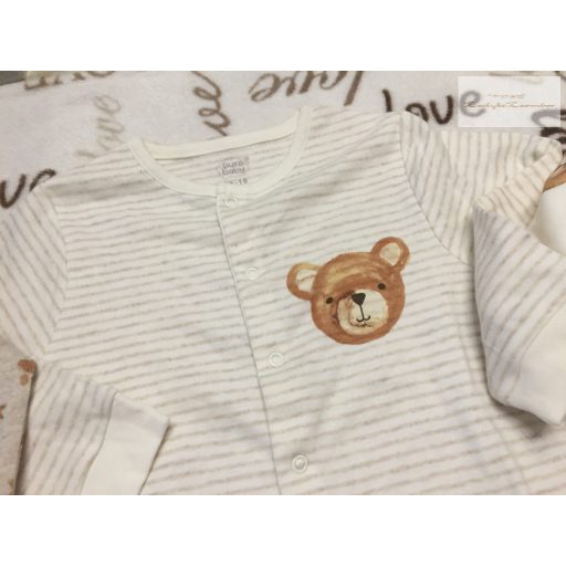 Pure baby (Next) 12-18 hó 80-86 cm bézs, maci fej-tappancs mintás pamut fiú rugdalózó 3 db - új, szettet bontottam