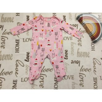   Mothercare 1-3 hó 56-62 cm rózsaszín, télapó-rénszarvas-nyuszi mintás  pamut lány karácsonyi tipegő / rugdalózó - újszerű,hibátlan