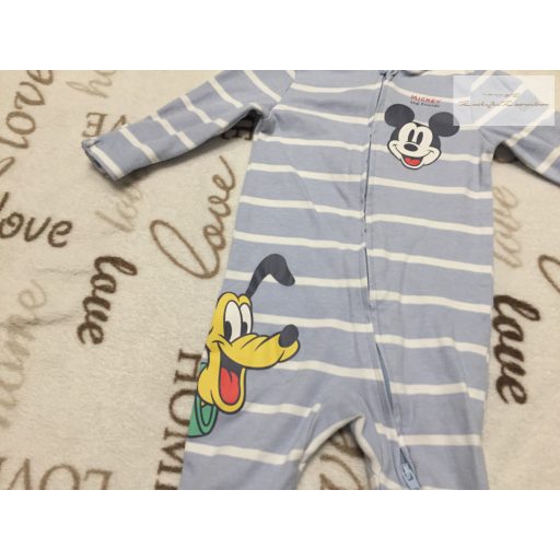 Disney at Primark 0-3 hó 56-62 cm kék csíkos, Mickey -Pluto mintás pamut fiú rugdalózó-újszerű,hibátlan