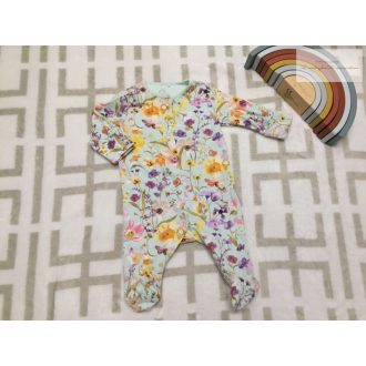   Next up to 3 month 6 kg halvány zöld, színes virágmintás pamut lány rugdalózó -újszerű,hibátlan