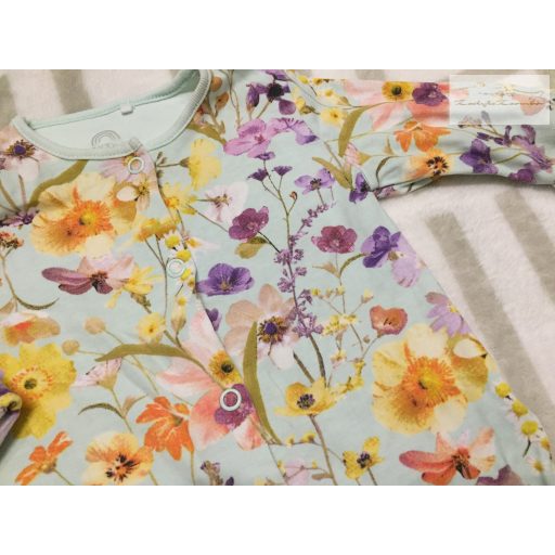 Next up to 3 month 6 kg halvány zöld, színes virágmintás pamut lány rugdalózó -újszerű,hibátlan