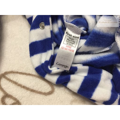 George újszülött 50 - 56 cm 4,1 kg kék csíkos, dinó mintás puha polár fiú tipegő/ rugdalózó  újszerű,hibátlan