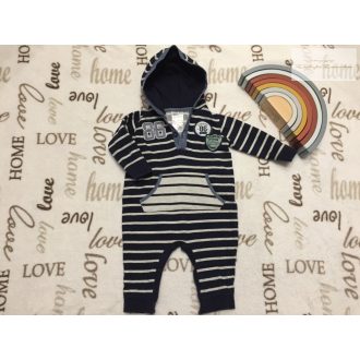   Baby 3-6 hó 62-68 cm kék csíkos, elöl zsebes puha pamut fiú kezeslábas/ rugdalózó- újszerű,hibátlan