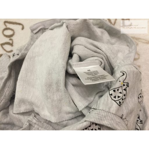 Baby 3-6 hó 62-68 cm szürke, elefánt mintás, elöl zsebes vékony pamut fiú kezeslábas/ rugdalózó- újszerű,hibátlan