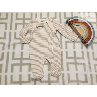   TU 0 -3 hó 56-62 cm csíkos, Daddy loves me feliratos pamut fiú rugdalózó  - újszerű,hibátlan