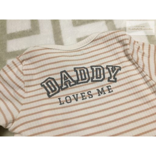 TU 0 -3 hó 56-62 cm csíkos, Daddy loves me feliratos pamut fiú rugdalózó  - újszerű,hibátlan