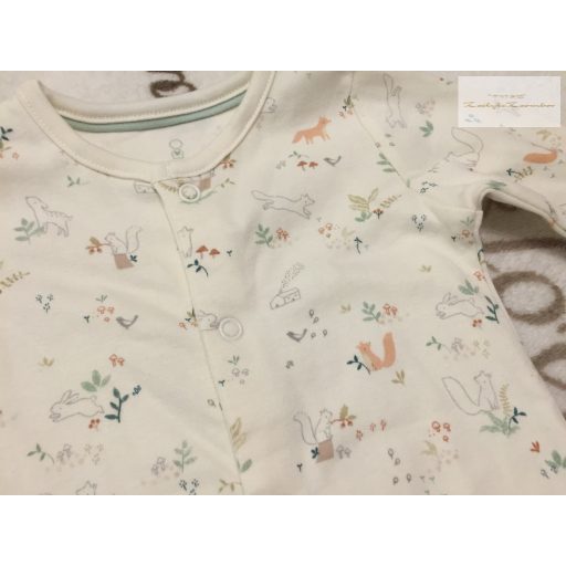 Mothercare 1-3 hó 6,5 kg  bézs, nyuszi - mókus-róka mintás pamut lány rugdalózó - új, szettet bontottam